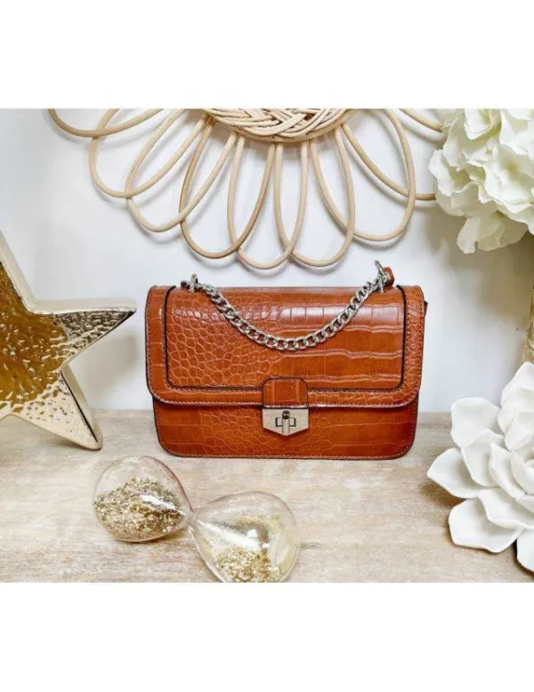 My Look Féminin Petit sac style cuir camel & chain "style croco" New