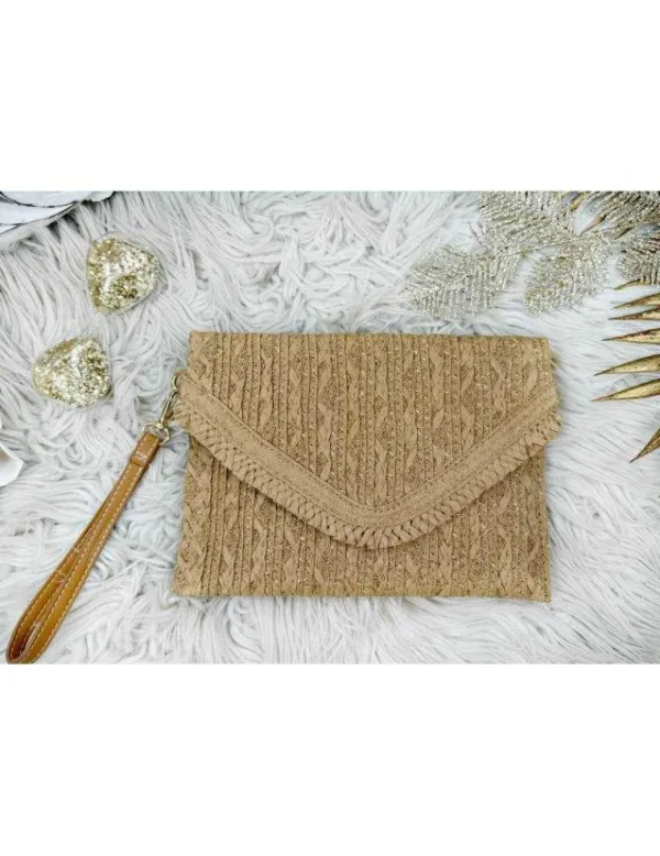 My Look Féminin pochette tressée camel et dorée Clearance