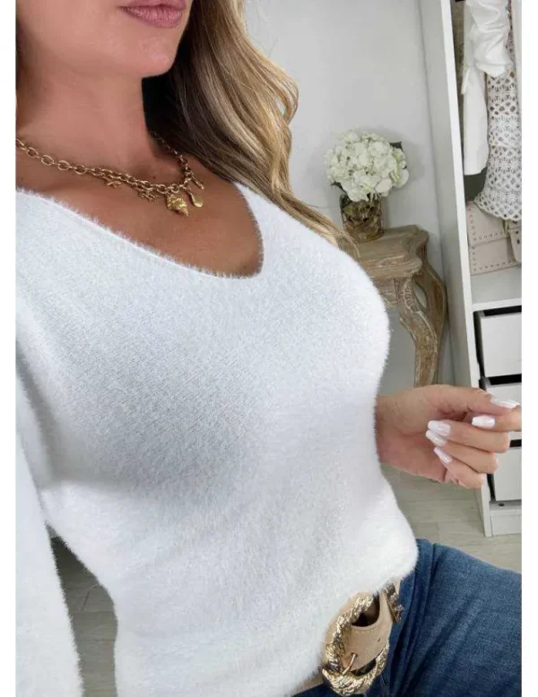 My Look Féminin Pull blanc tout doux col V Online