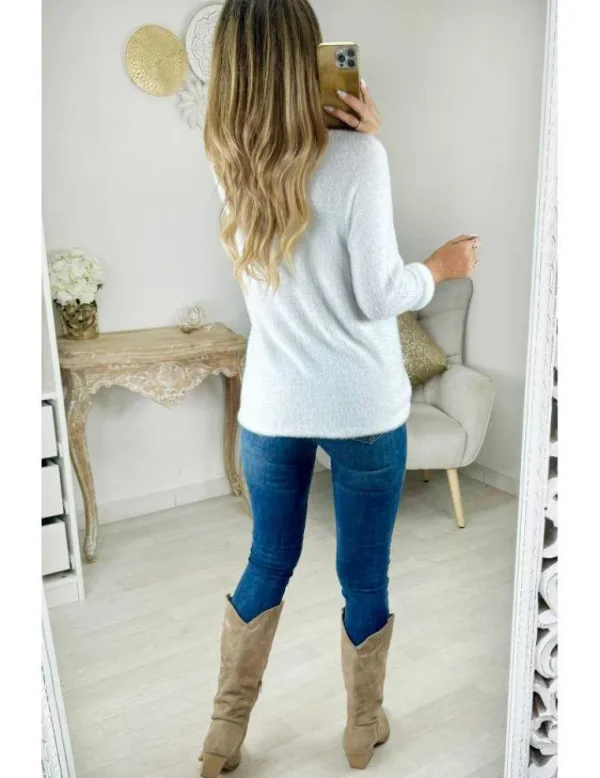 My Look Féminin Pull blanc tout doux col V Online