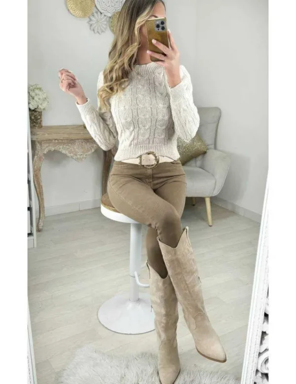 My Look Féminin pull court maille beige Clearance