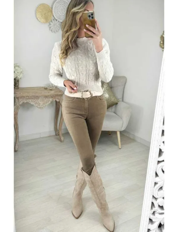 My Look Féminin pull court maille beige Clearance