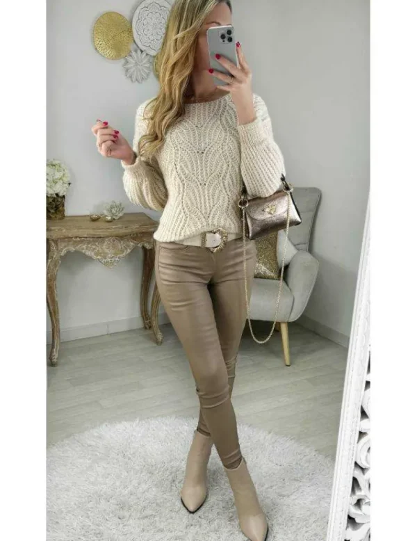 My Look Féminin pull en lainage beige ajouré Clearance