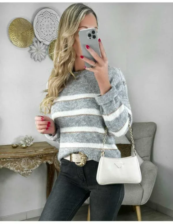 My Look Féminin pull en lainage bicolore et doré Sale