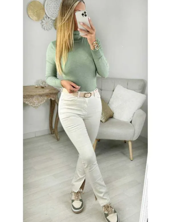 My Look Féminin pull en lainage col roulé vert amande Discount