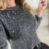 My Look Féminin Pull en lainage gris et sequins Clearance