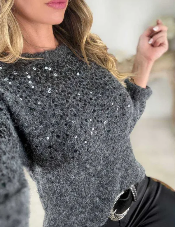 My Look Féminin Pull en lainage gris et sequins Clearance