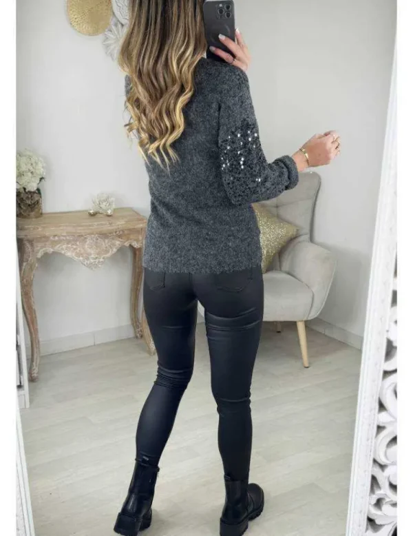 My Look Féminin Pull en lainage gris et sequins Clearance