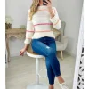 My Look Féminin Pull en maille blanc rayé pastel New