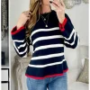 My Look Féminin Pull en maille marin loose "blue & red" Outlet