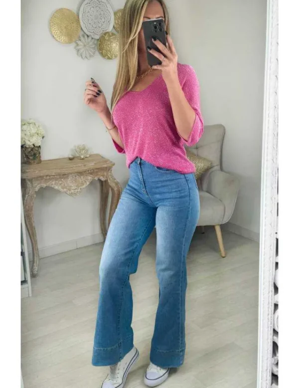 My Look Féminin Pull fuchsia ample scintillant Fashion