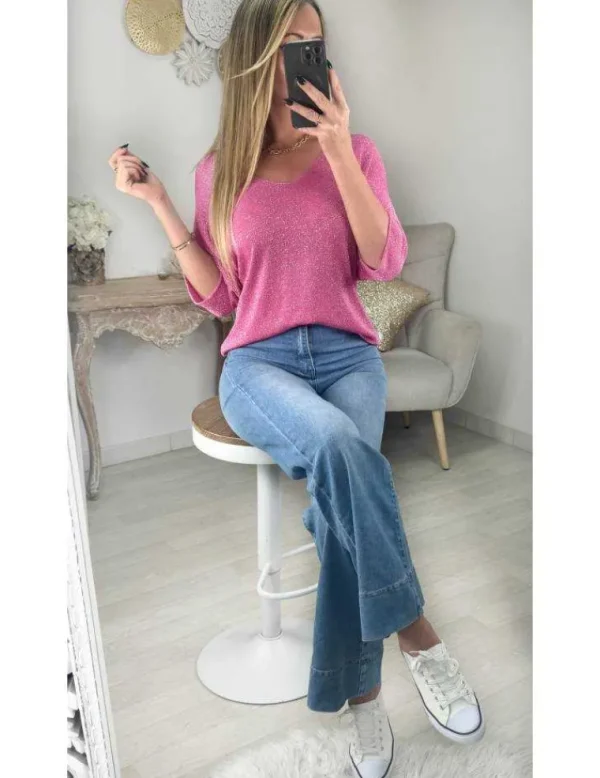 My Look Féminin Pull fuchsia ample scintillant Fashion