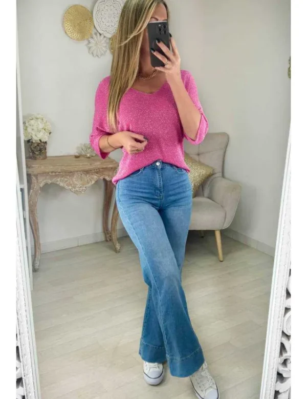 My Look Féminin Pull fuchsia ample scintillant Fashion
