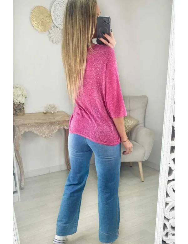 My Look Féminin Pull fuchsia ample scintillant Fashion