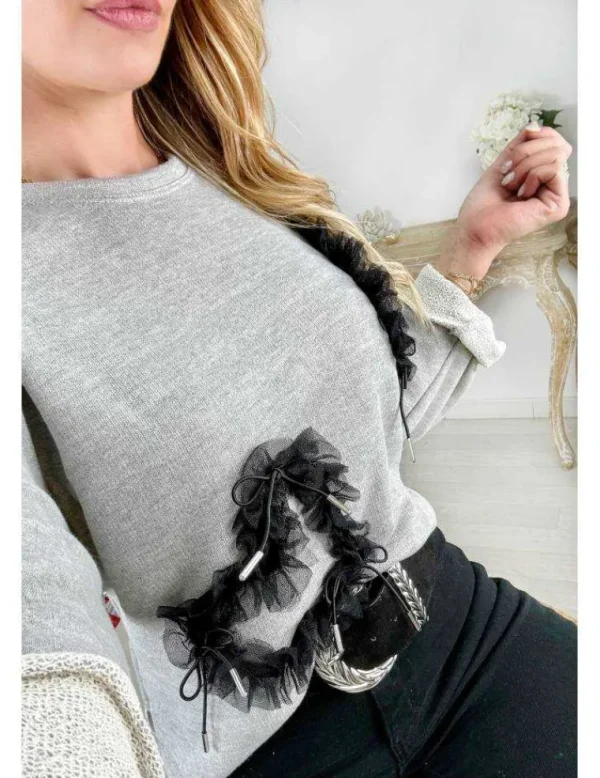 My Look Féminin pull gris scintillant coeurs en tulle Hot