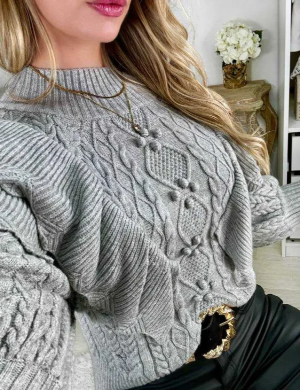 My Look Féminin pull gris volants & pompons Best