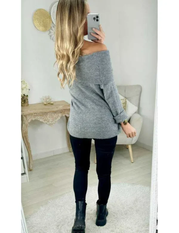 My Look Féminin pull porté épaules gris Discount