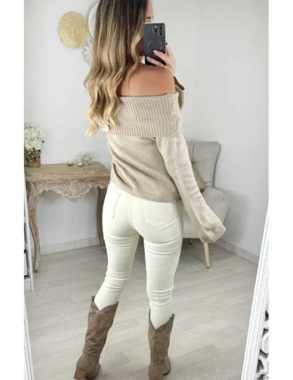 My Look Féminin Pull taupe col bateau New
