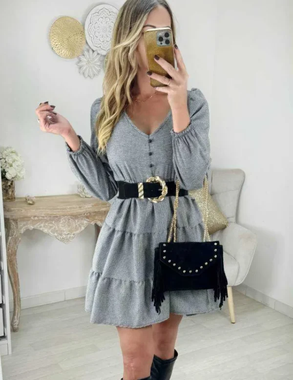My Look Féminin Robe ample motifs pied de poule New