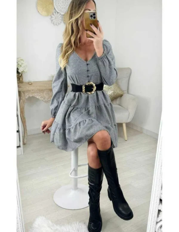My Look Féminin Robe ample motifs pied de poule New