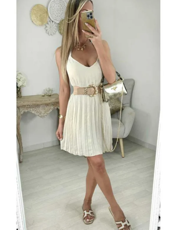 My Look Féminin Robe beige plissée dos nu Outlet