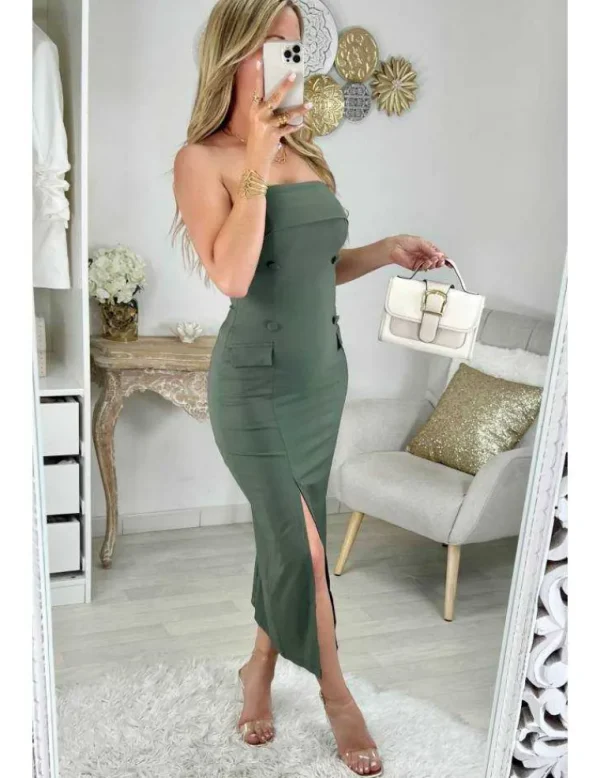 My Look Féminin robe bustier kaki fendue Sale