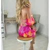 My Look Féminin robe bustier style lycra dos lacé motifs colorés Hot