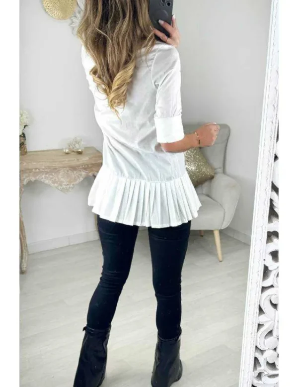 My Look Féminin Robe chemisier blanche bas plissé Sale