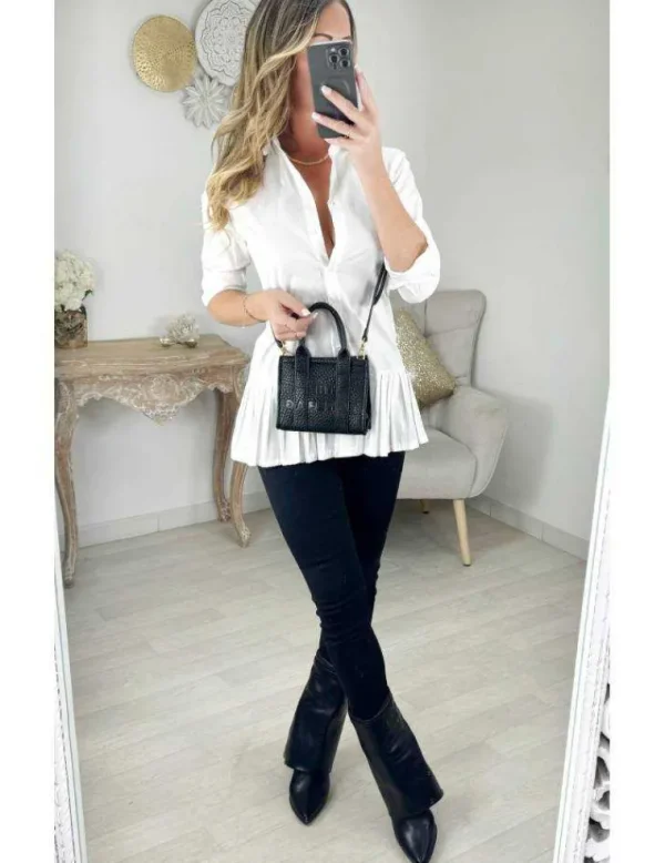My Look Féminin Robe chemisier blanche bas plissé Sale