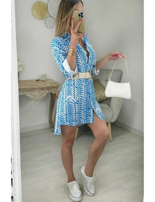 My Look Féminin robe chemisier motifs bleus Clearance