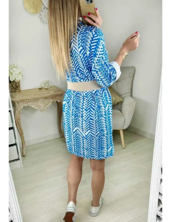 My Look Féminin robe chemisier motifs bleus Clearance