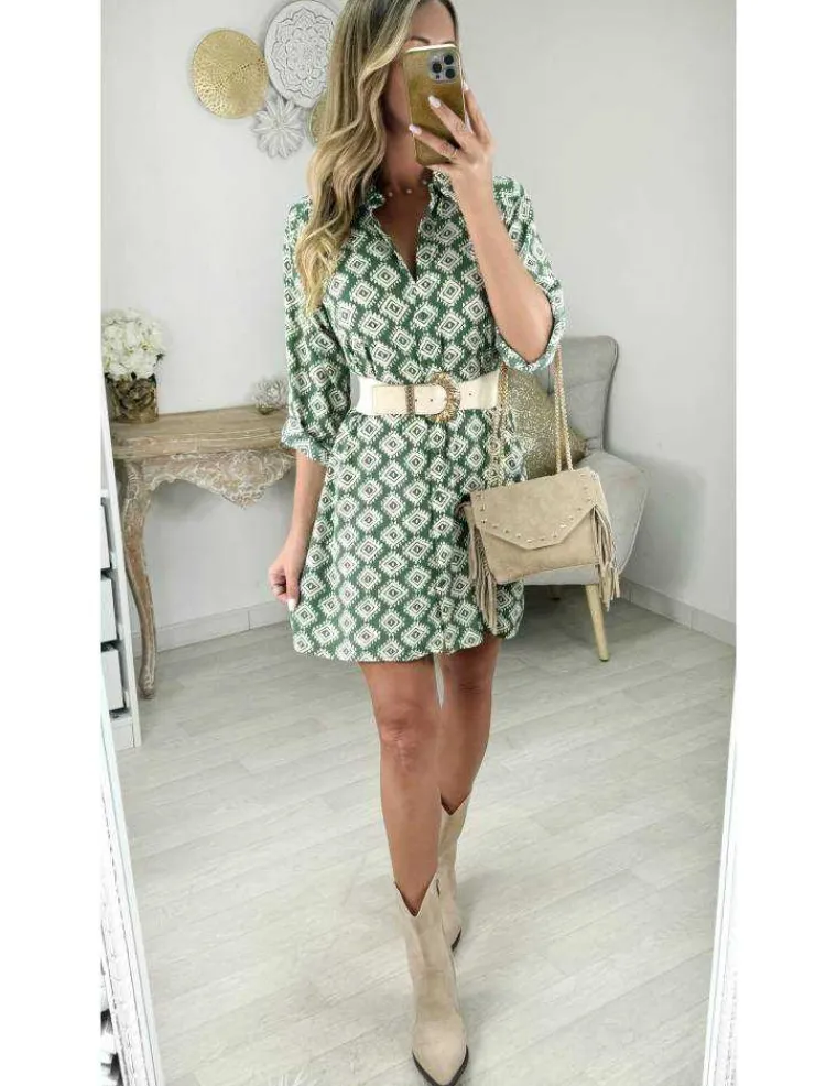robe_chemisier_verte_moti_0.webp My Look Féminin Robe chemisier verte motifs beige New