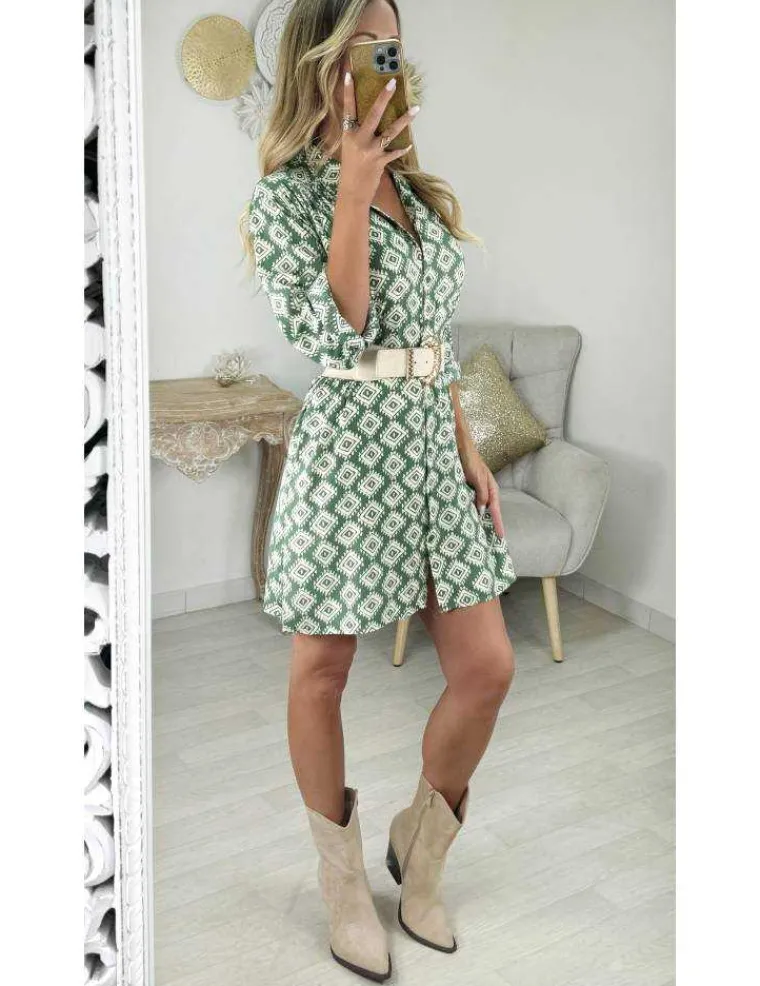 robe_chemisier_verte_moti_1.webp My Look Féminin Robe chemisier verte motifs beige New
