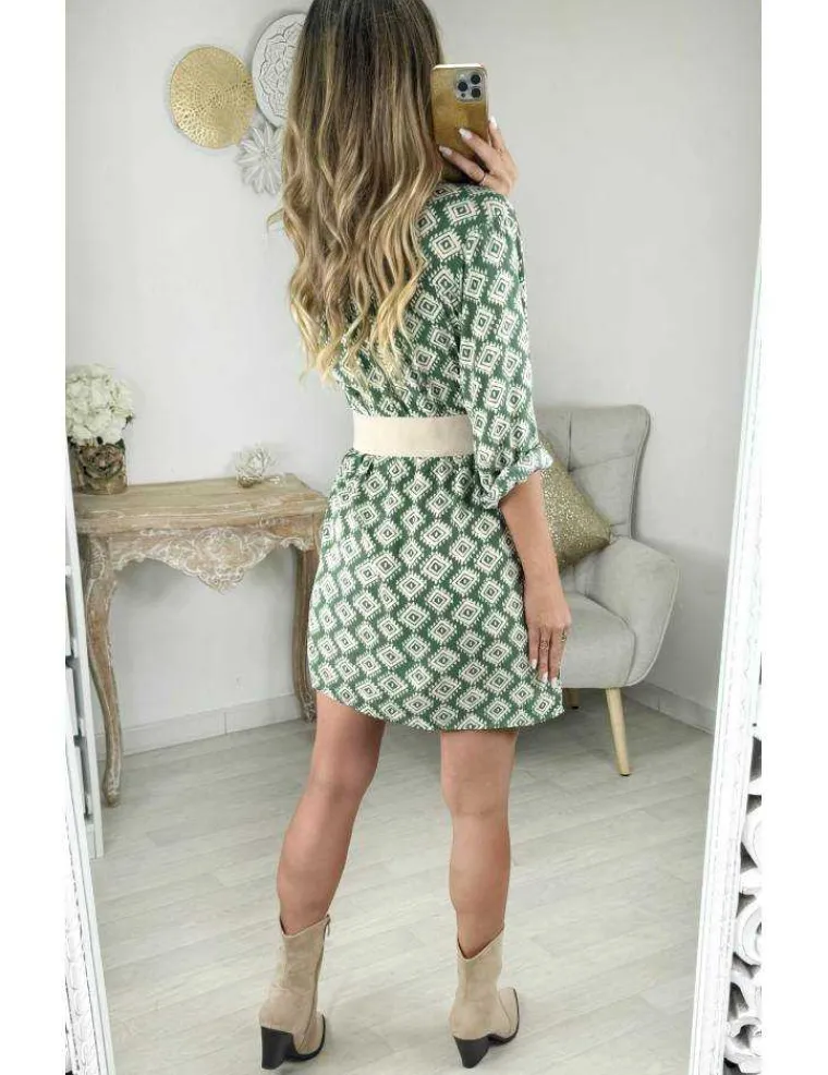 robe_chemisier_verte_moti_2.webp My Look Féminin Robe chemisier verte motifs beige New