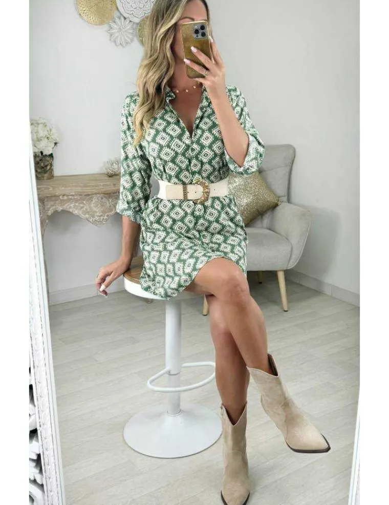robe_chemisier_verte_moti_3.webp My Look Féminin Robe chemisier verte motifs beige New