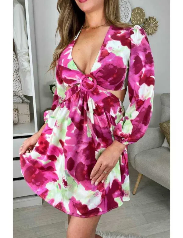 My Look Féminin Robe droite femme Printemps fuchsia & fleurie New