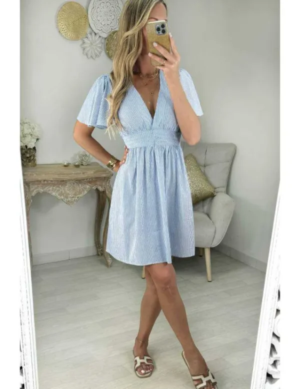 My Look Féminin robe droite rayée bleu blanc Outlet