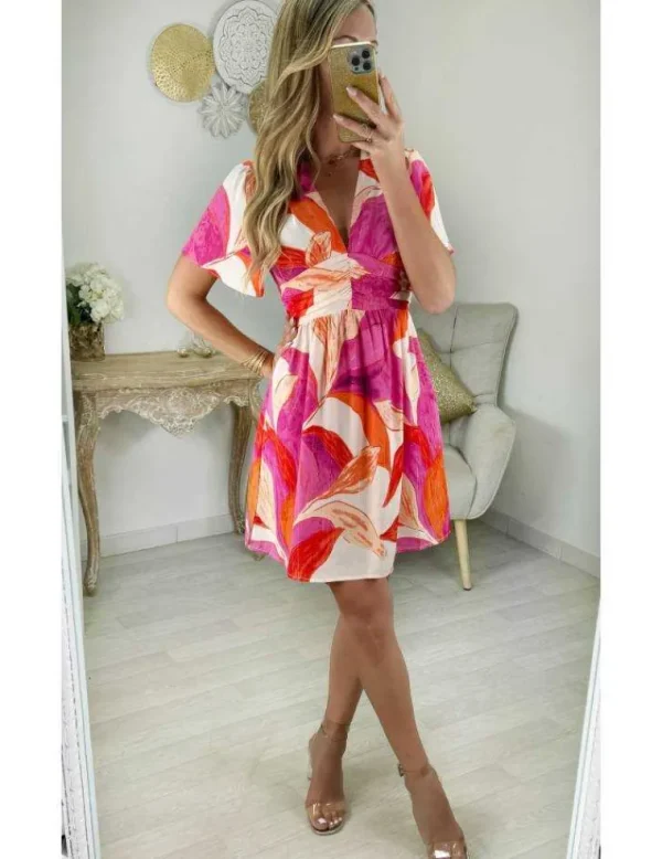 My Look Féminin robe droite rose orange & liserés argentés Clearance