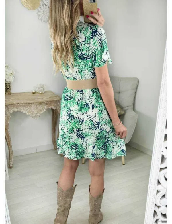 My Look Féminin robe effet portefeuille motifs verts et bleus Best