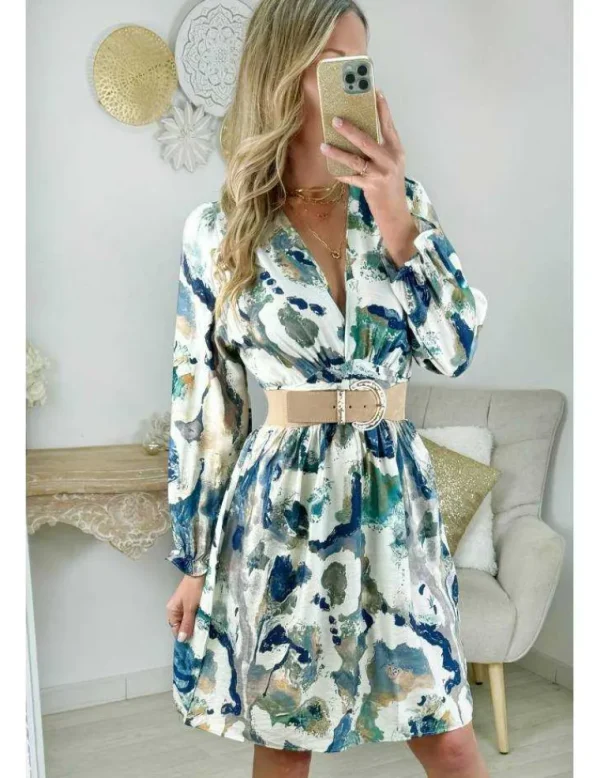 My Look Féminin robe en coton motifs bleus et verts Discount