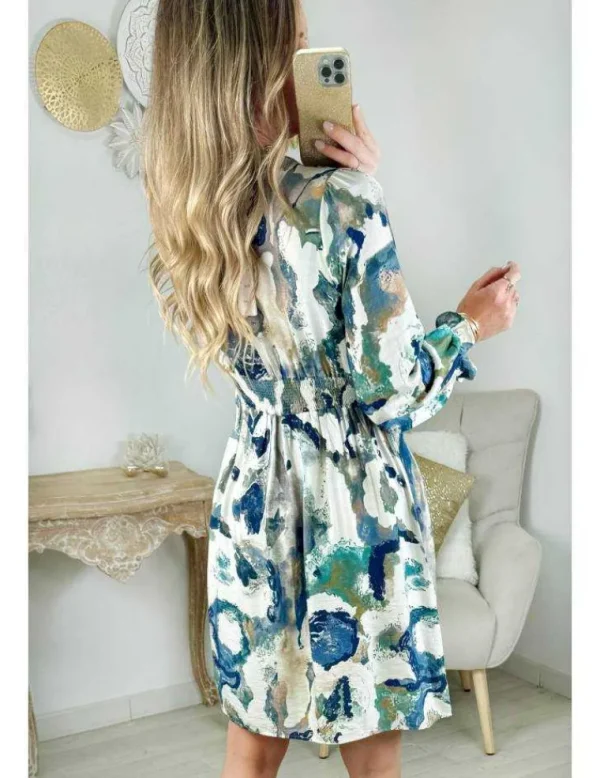 My Look Féminin robe en coton motifs bleus et verts Discount