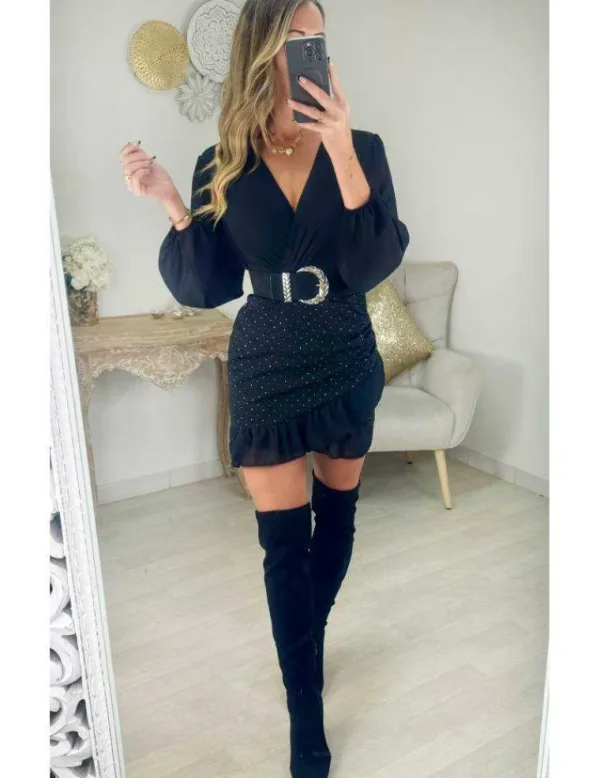 My Look Féminin Robe en voilage noir & strass Fashion