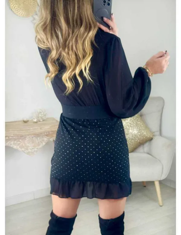 My Look Féminin Robe en voilage noir & strass Fashion