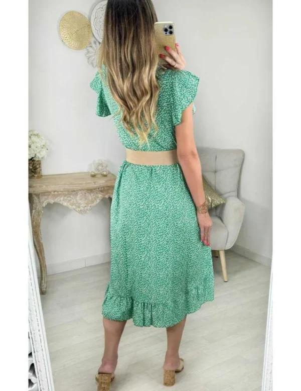 My Look Féminin robe fleurie mi-longue verte & asymétrique Best