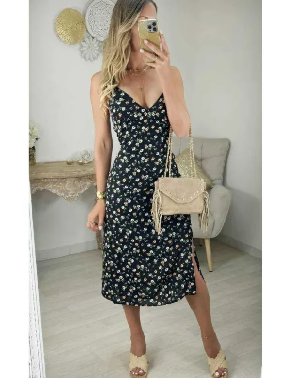 My Look Féminin robe fluide noire motif fleuri Discount