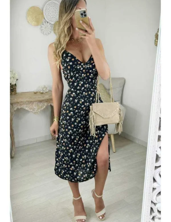My Look Féminin robe fluide noire motif fleuri Discount