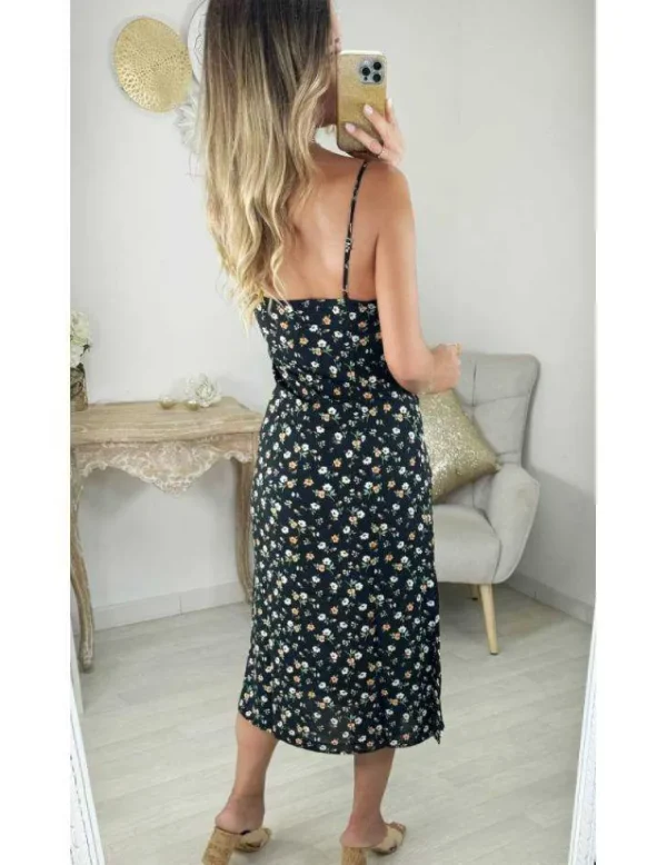 My Look Féminin robe fluide noire motif fleuri Discount