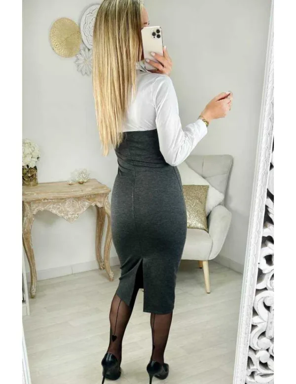 My Look Féminin robe grise effet deux pièces & cravate Hot