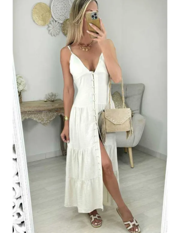 My Look Féminin robe longue beige style lin boutonné Discount
