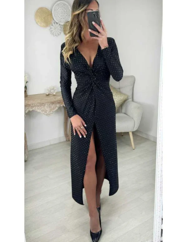 My Look Féminin Robe longue black & strass Discount